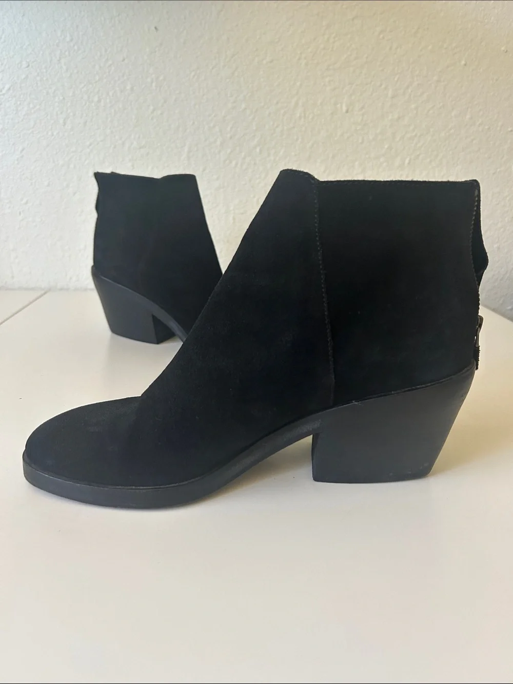 Eileen Fisher Black Suede Ankle Booties with Block Heel